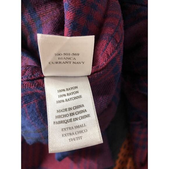 Rails Bianca Shirt Dress Plaid Flannel Button Down Mini Currant Navy Size XS - Picture 12 of 13